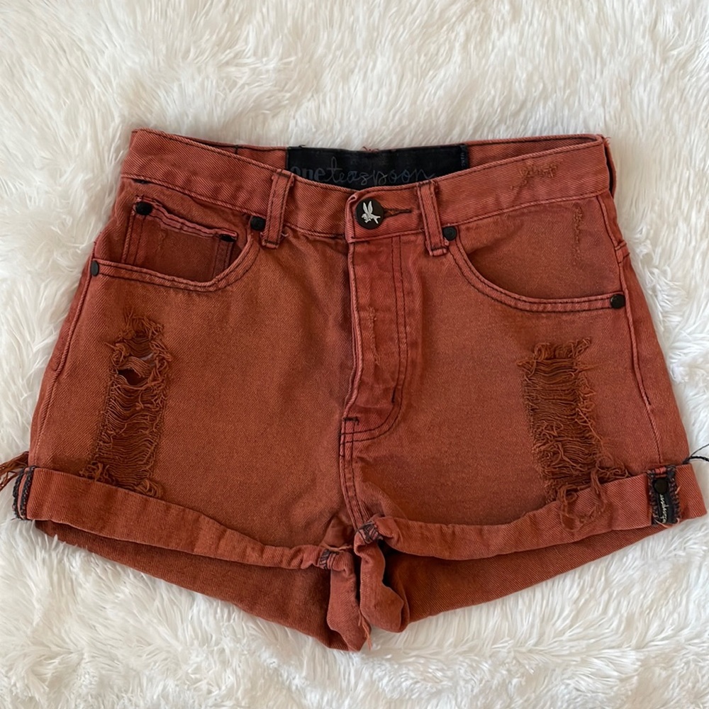 One Teaspoon Jean Shorts Distressed Button Fly